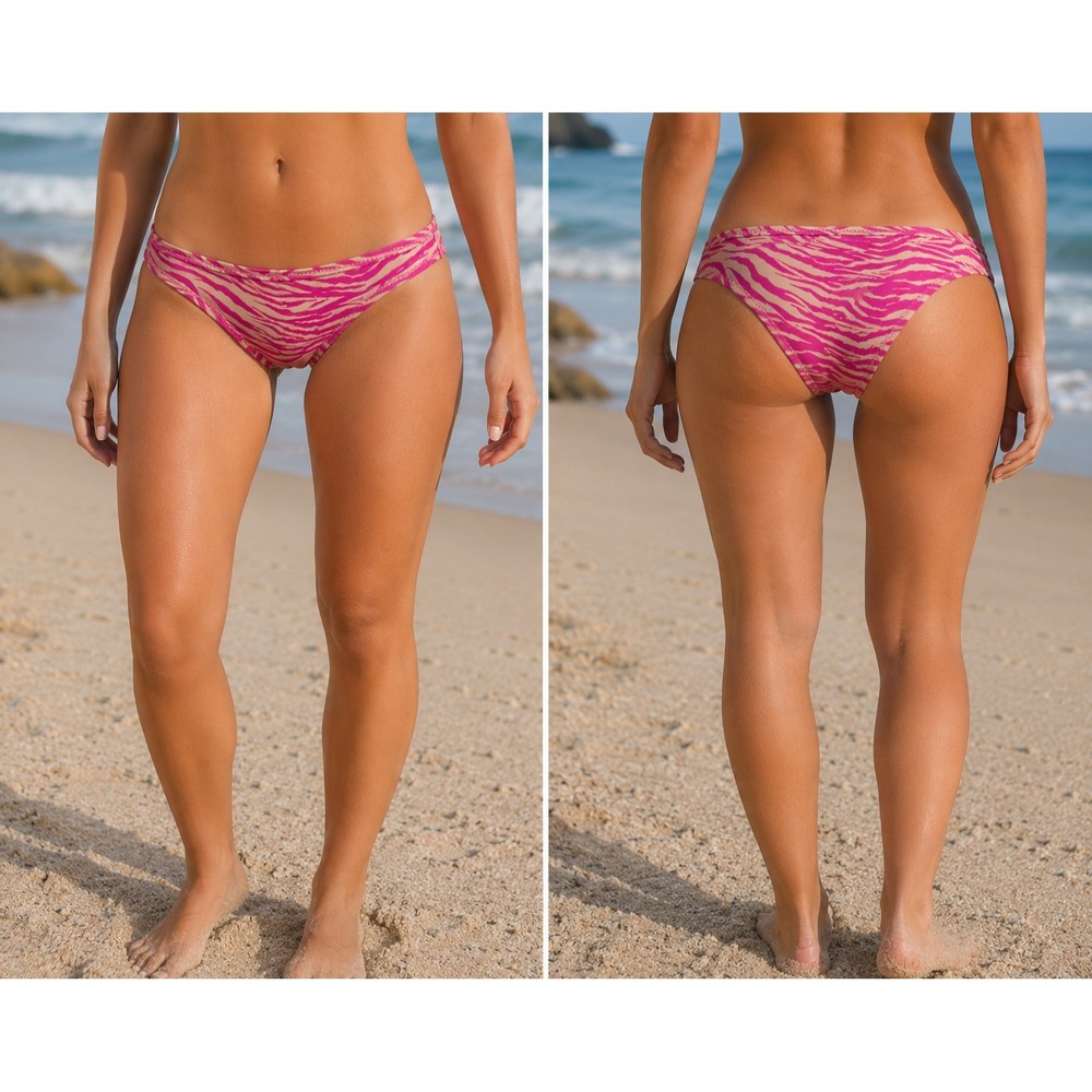 Aerie Real Good Zebra Print Bikini Bottom XS Pink Beige Low Rise UPF 50 NWT